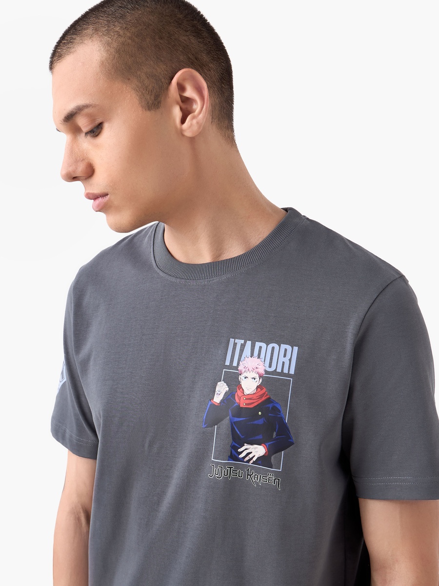 Anime Print T-Shirt with Crew Neck