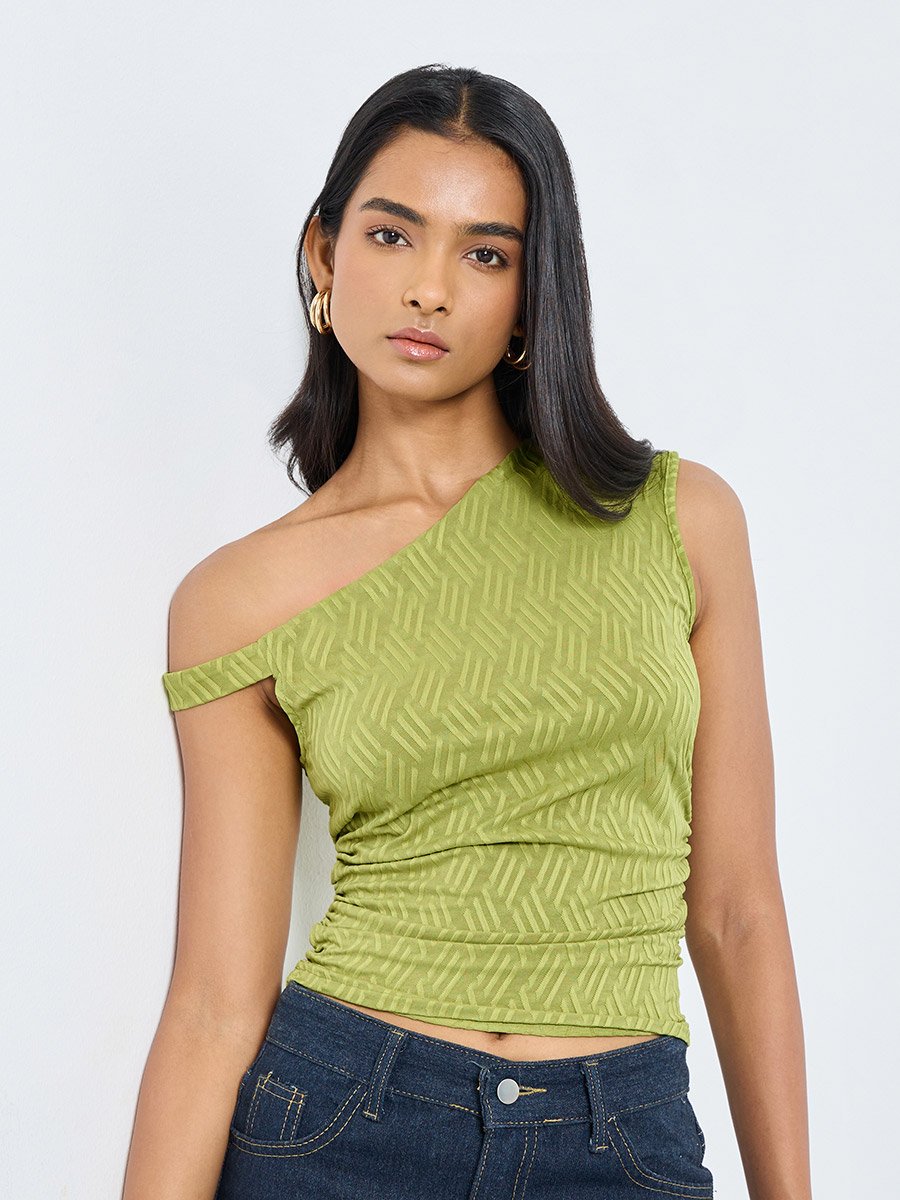 Asymmetric Neck One Shoulder Knit Top