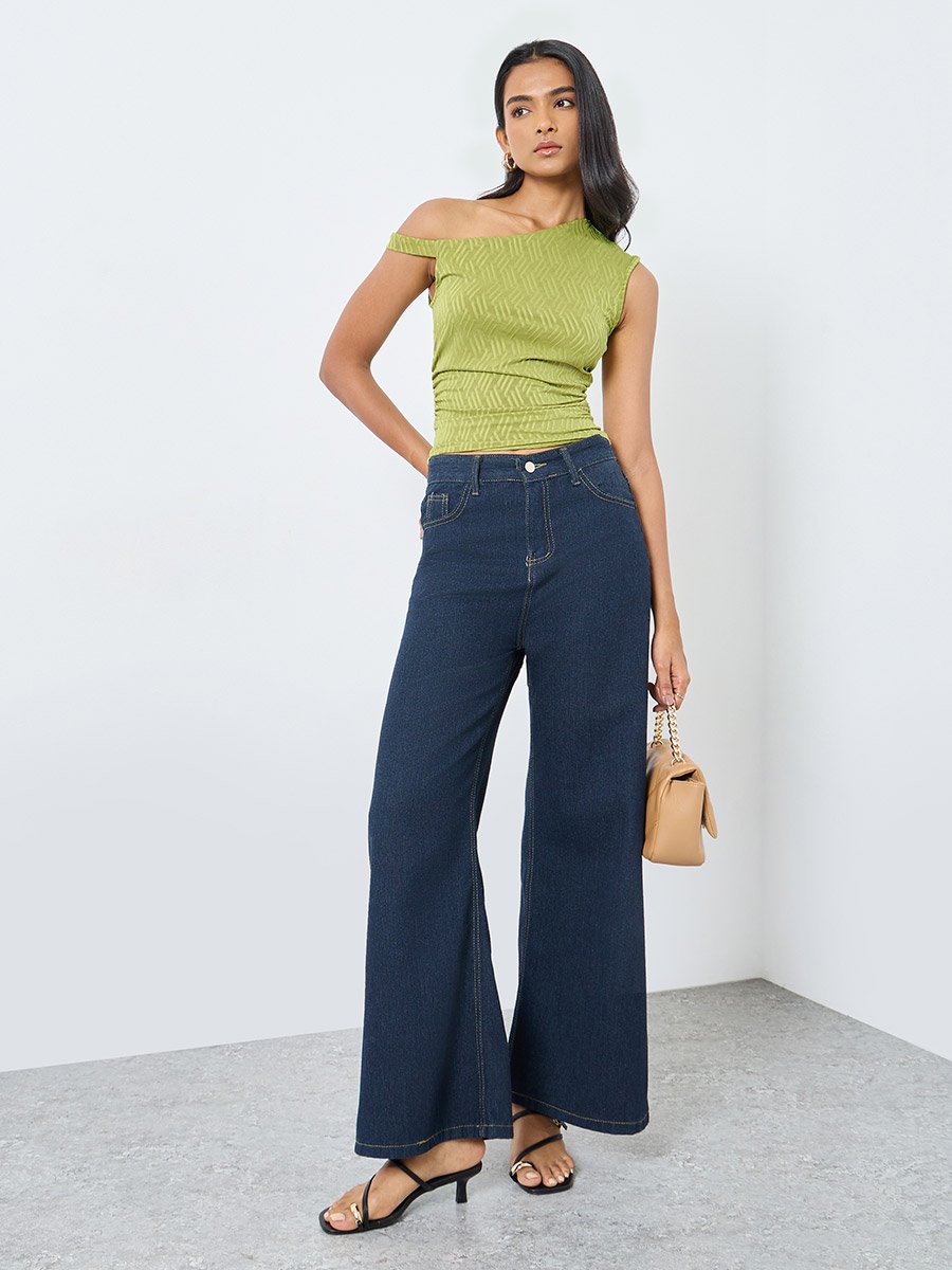 Asymmetric Neck One Shoulder Knit Top