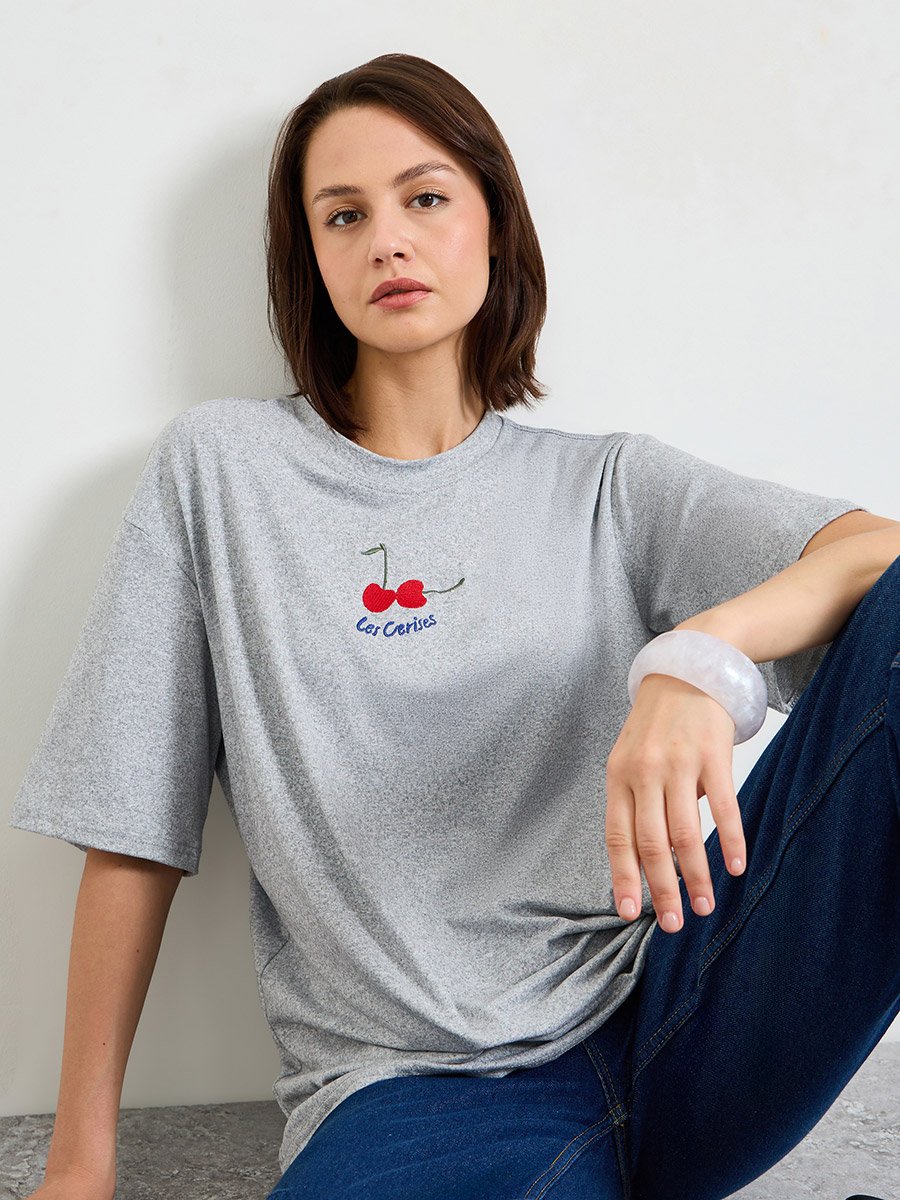 Embroidered Short Sleeve Oversized T-Shirt