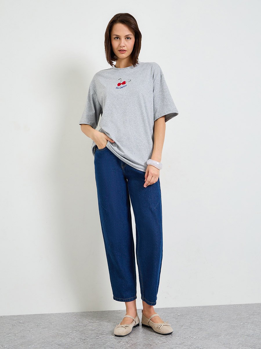 Embroidered Short Sleeve Oversized T-Shirt