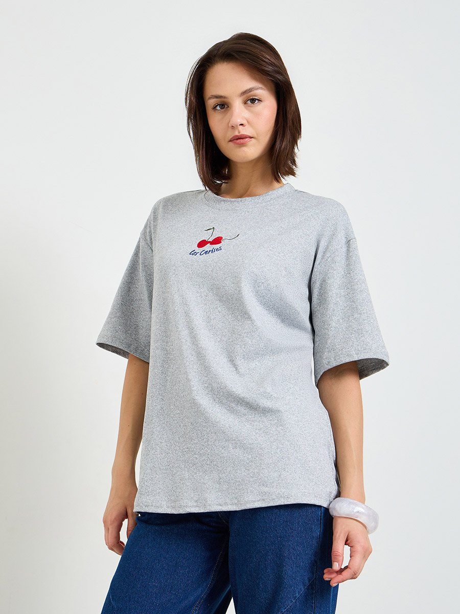 Embroidered Short Sleeve Oversized T-Shirt