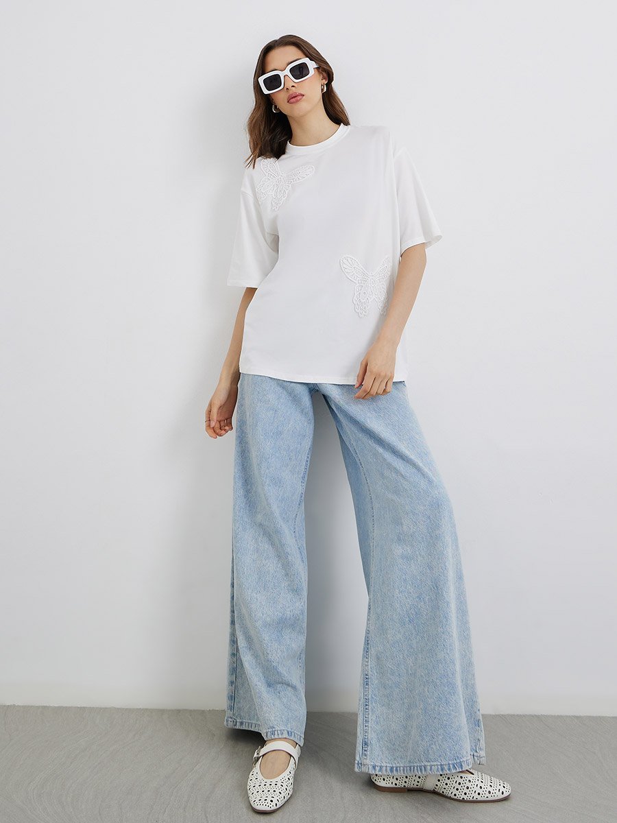 Lace Detail Short Sleeve Oversized T-Shirt