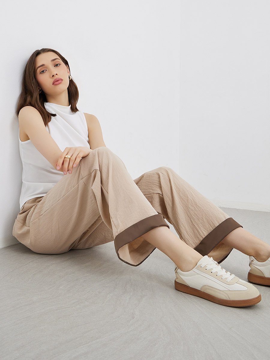 Contrast Hem Panel Pants