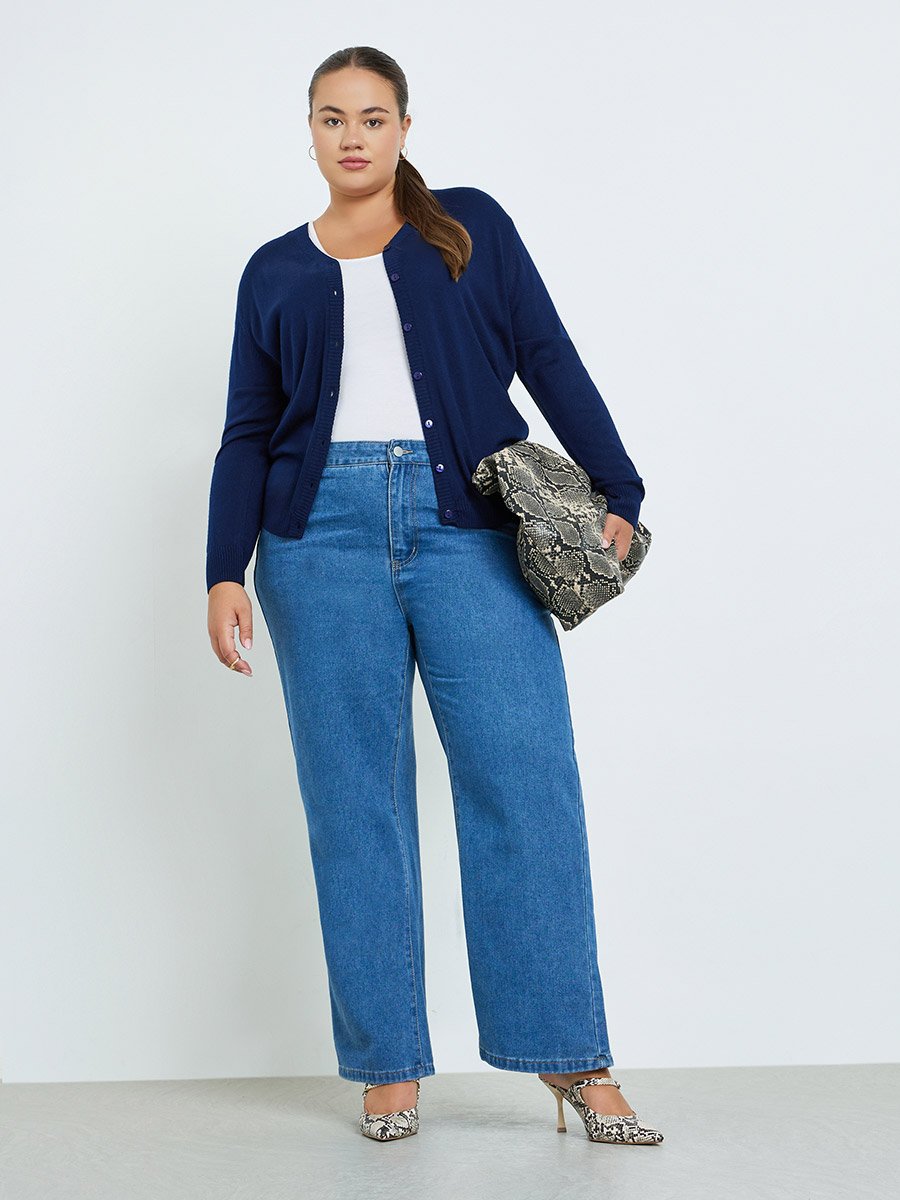Plus Size Navy Knit Cardigan