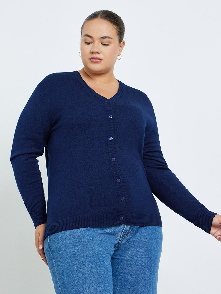 Plus Size Navy Knit Cardigan