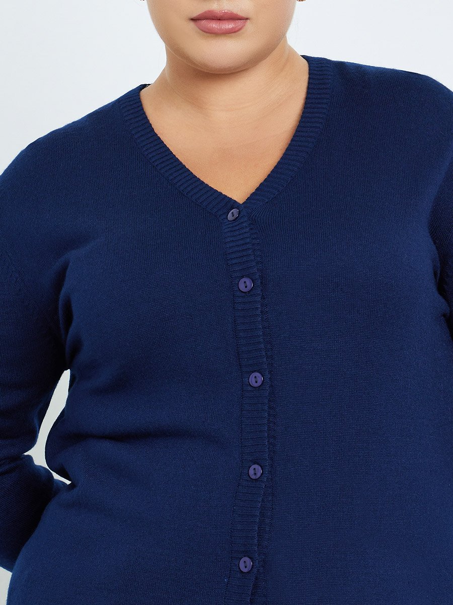 Plus Size Navy Knit Cardigan