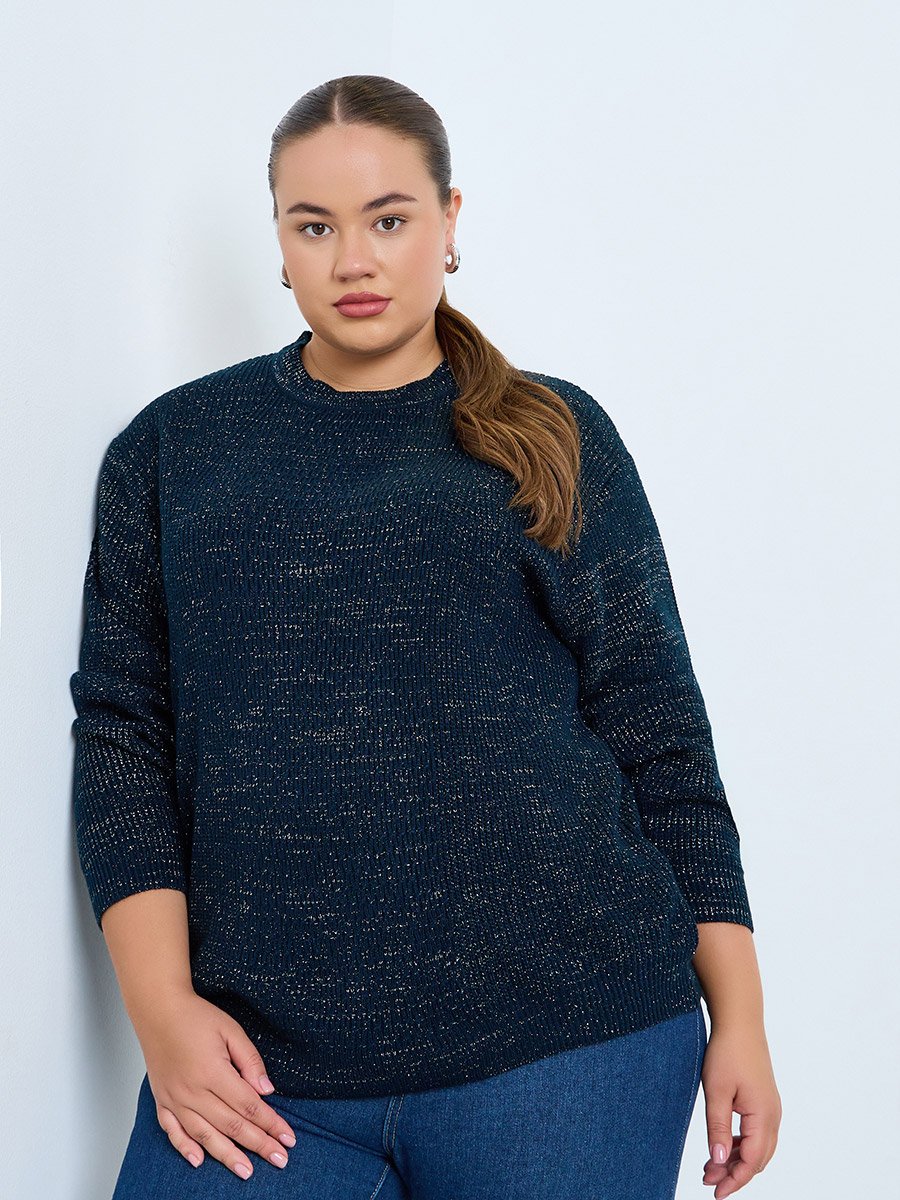 Plus Size Regular Fit Lurex Knit Sweater