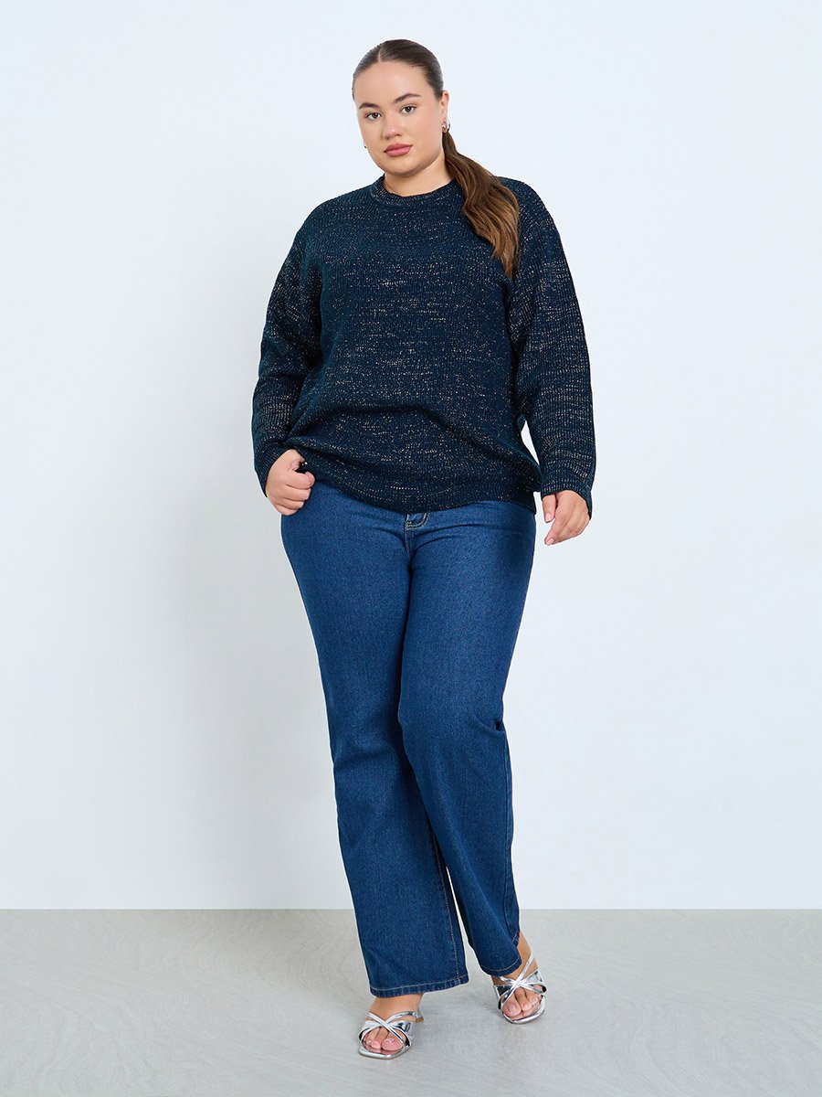 Plus Size Regular Fit Lurex Knit Sweater