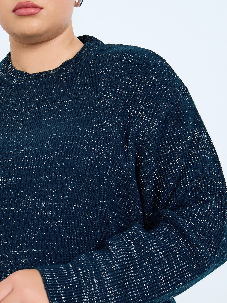 Plus Size Regular Fit Lurex Knit Sweater