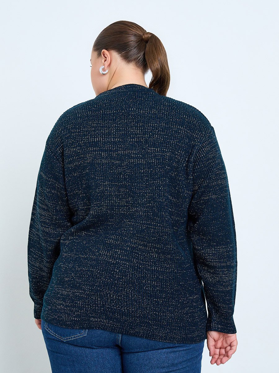 Plus Size Regular Fit Lurex Knit Sweater