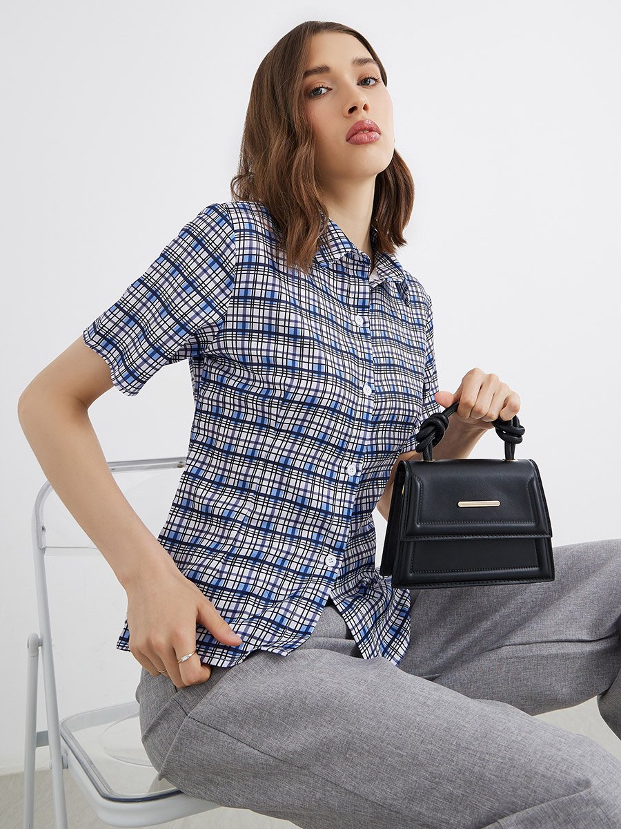 Women Plaid Short Sleeve Regular Fit Shirt