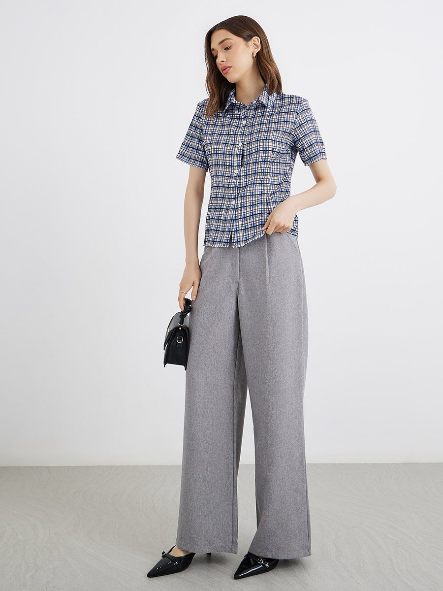 Women Plaid Short Sleeve Regular Fit Shirt