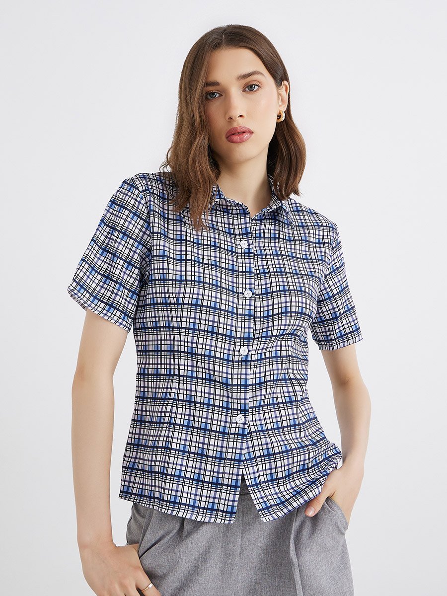 Women Plaid Short Sleeve Regular Fit Shirt