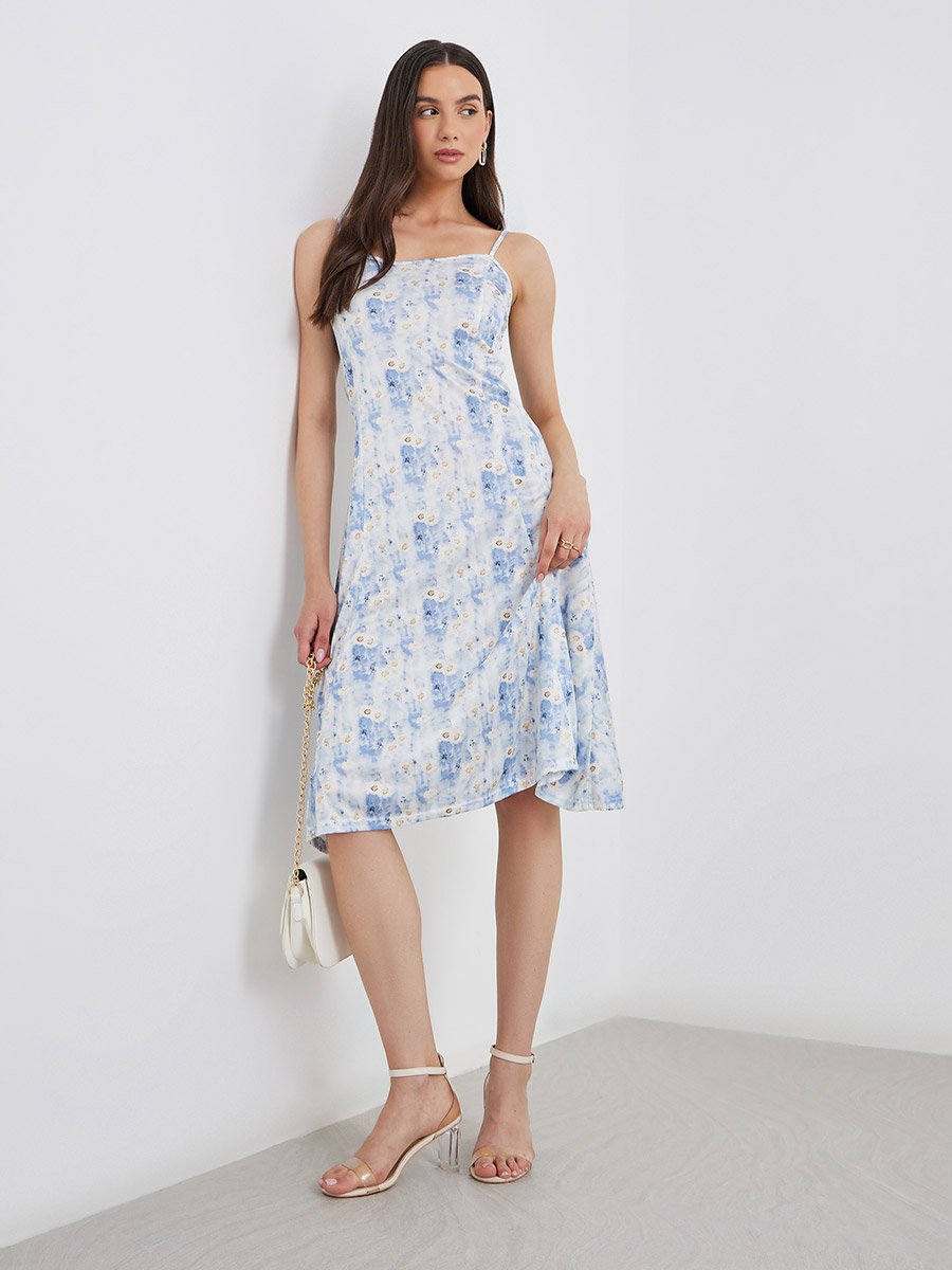 Women Tie-Dye Print Strappy Knee Length Dress