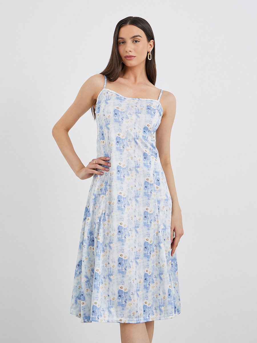 Women Tie-Dye Print Strappy Knee Length Dress