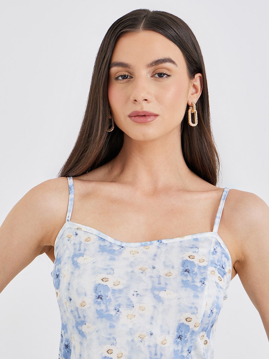 Women Tie-Dye Print Strappy Knee Length Dress