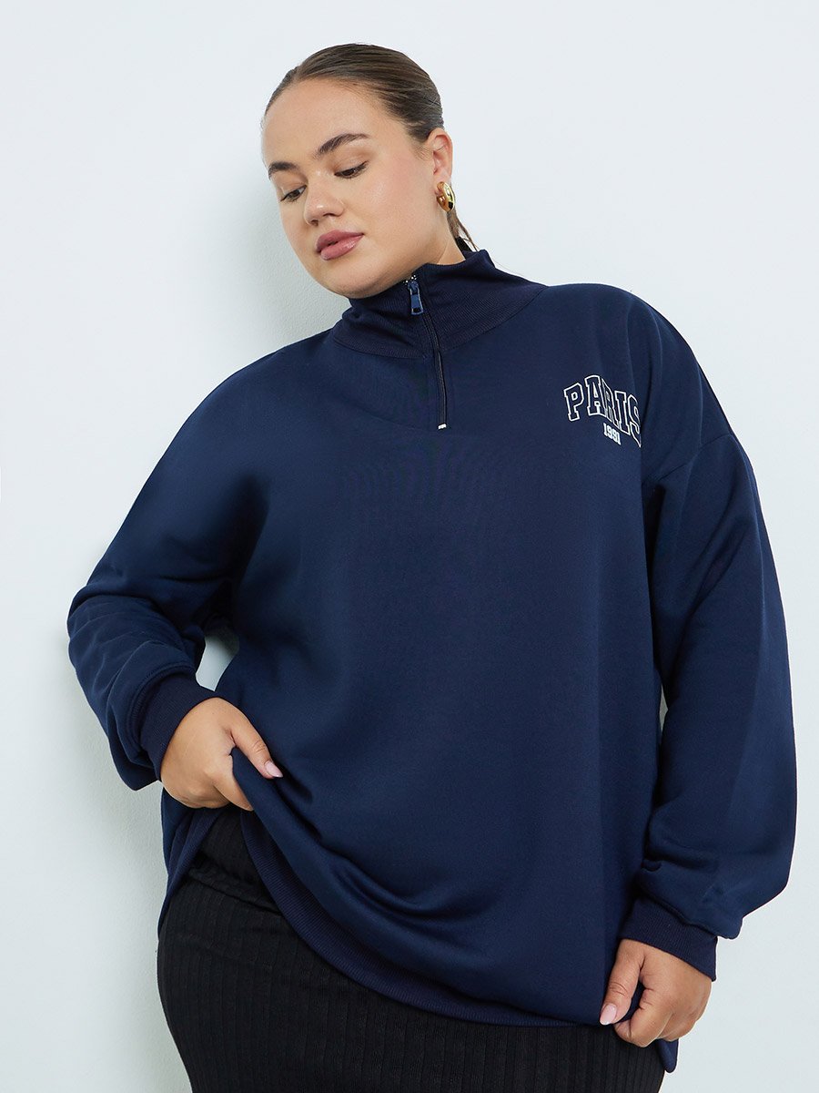 Plus Size Navy Blue Graphic Print Sweatshirt