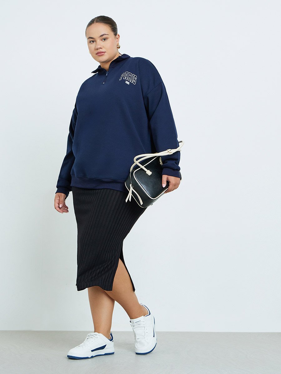Plus Size Navy Blue Graphic Print Sweatshirt