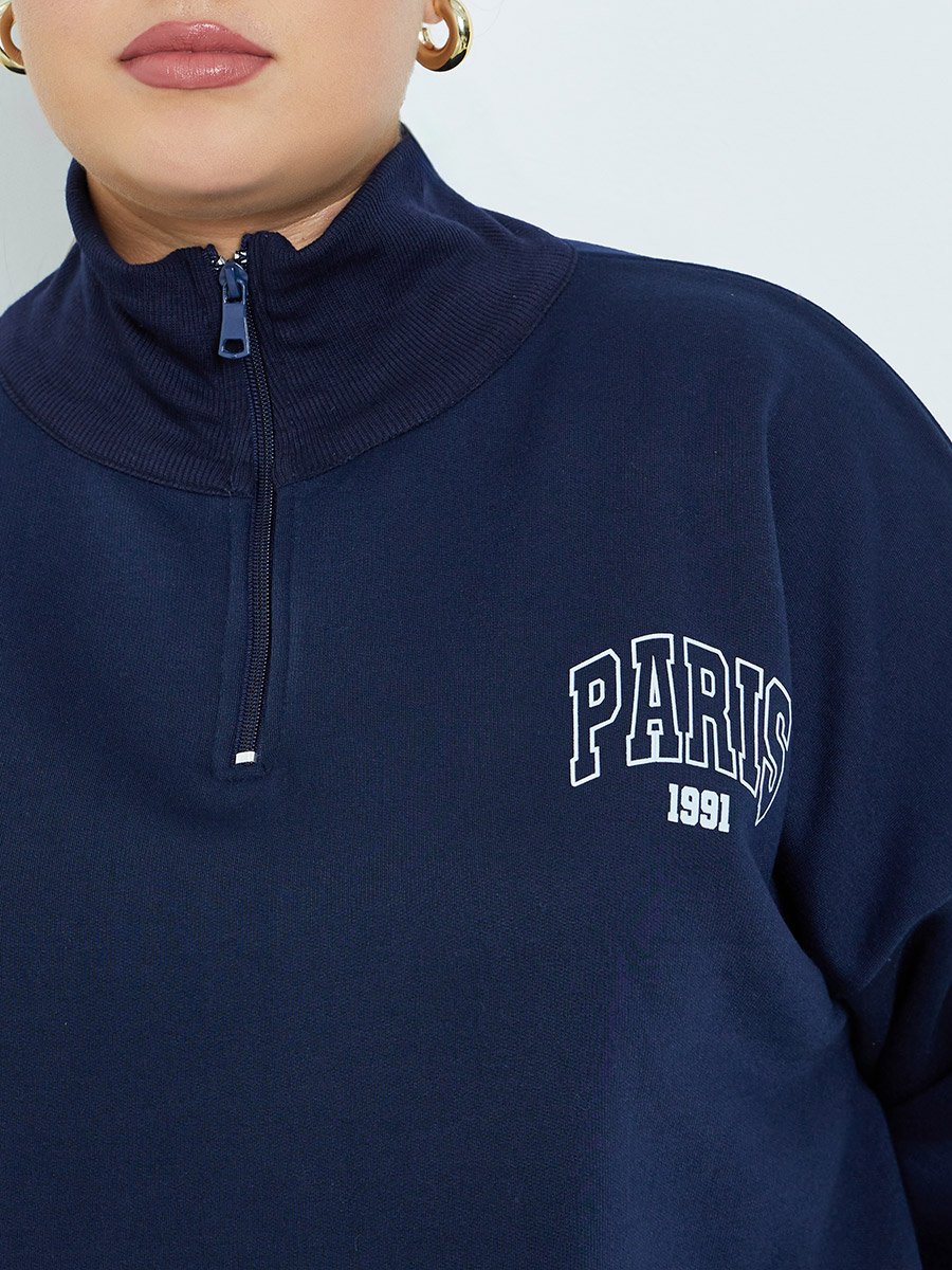 Plus Size Navy Blue Graphic Print Sweatshirt