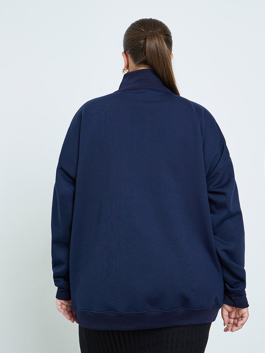 Plus Size Navy Blue Graphic Print Sweatshirt