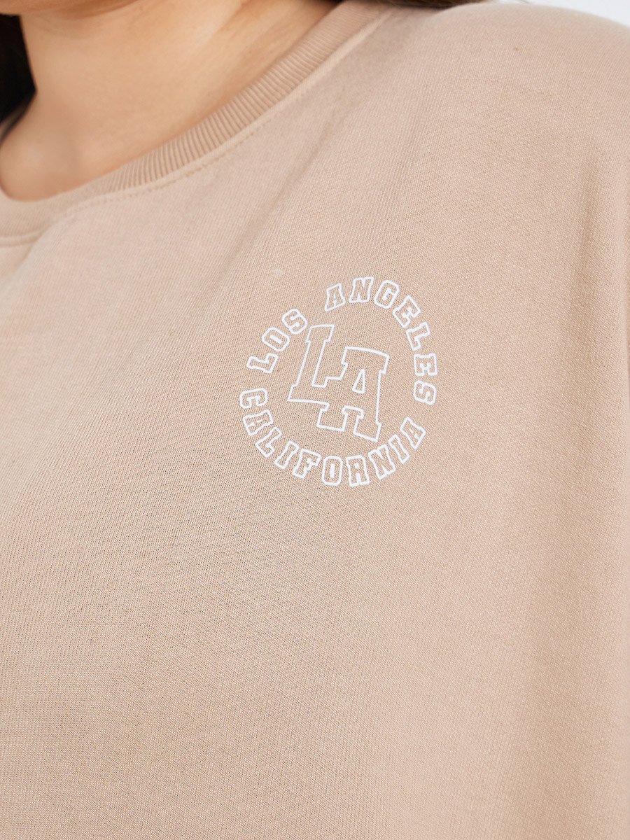 Women Plus Size Beige Oversized Sweatshirt