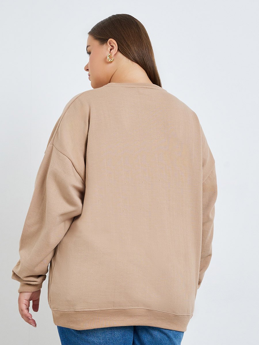 Women Plus Size Beige Oversized Sweatshirt