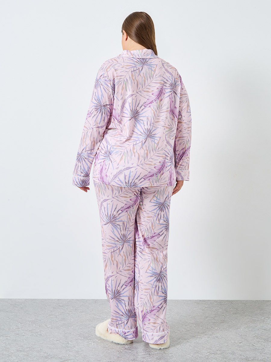 Plus Size Tropical Print Shirt and Pyjama Set