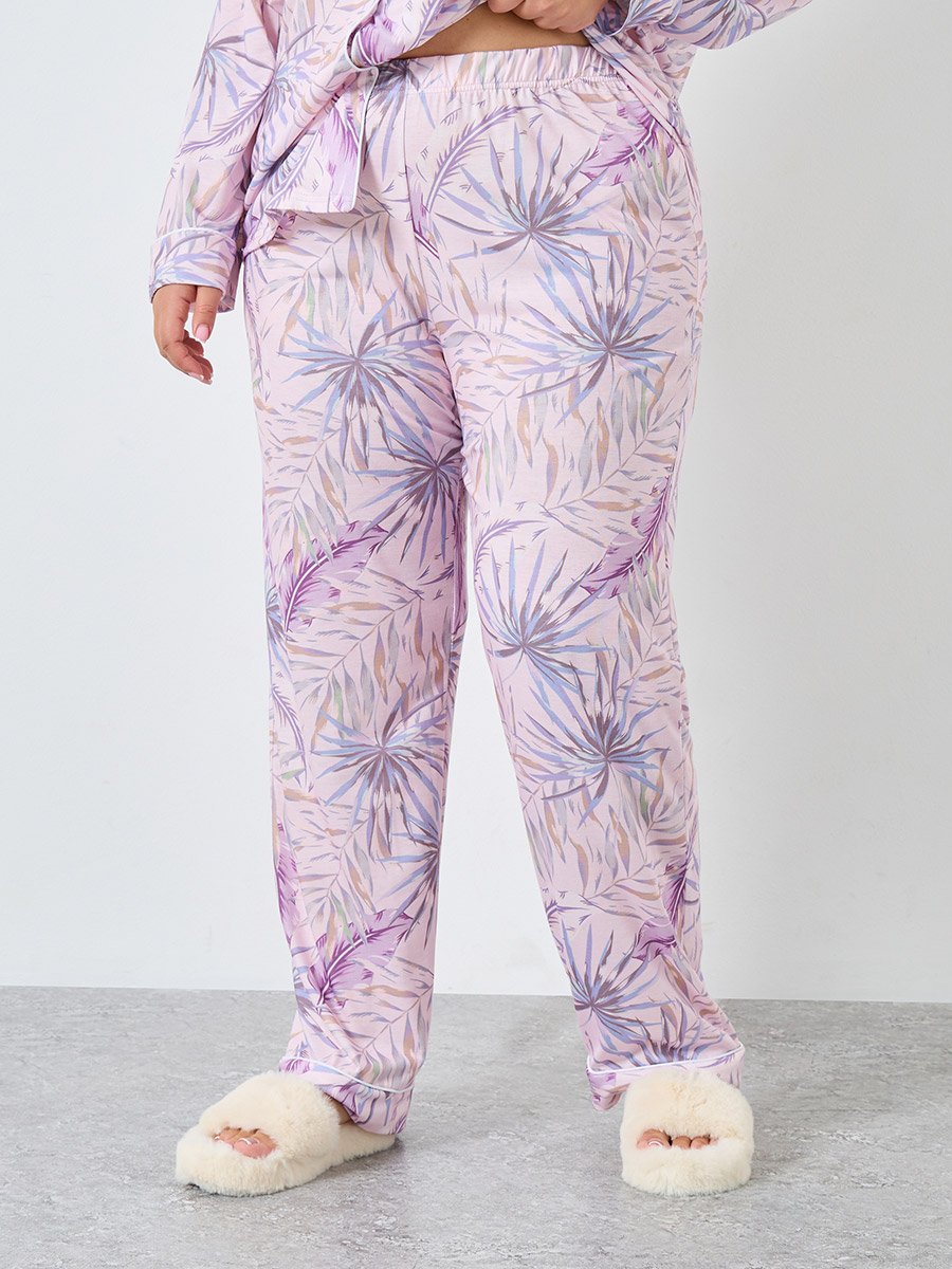 Plus Size Tropical Print Shirt and Pyjama Set
