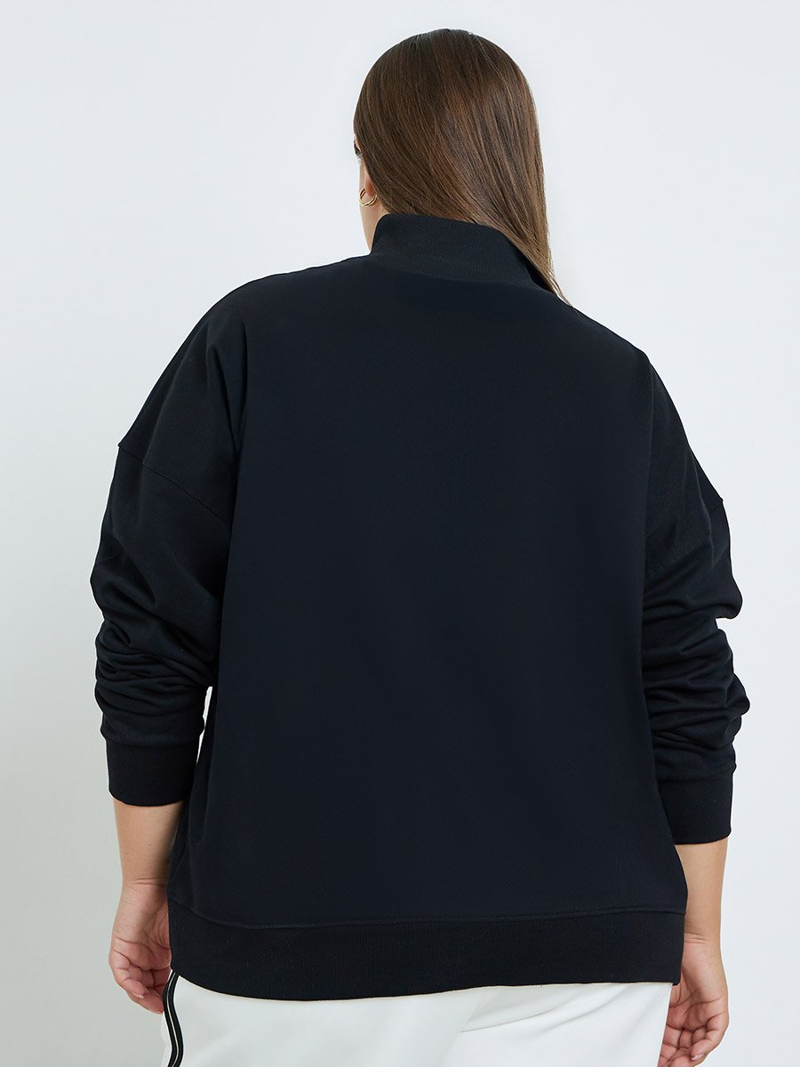 Plus Size Regular Fit Slogan Half-Zip Sweatshirt