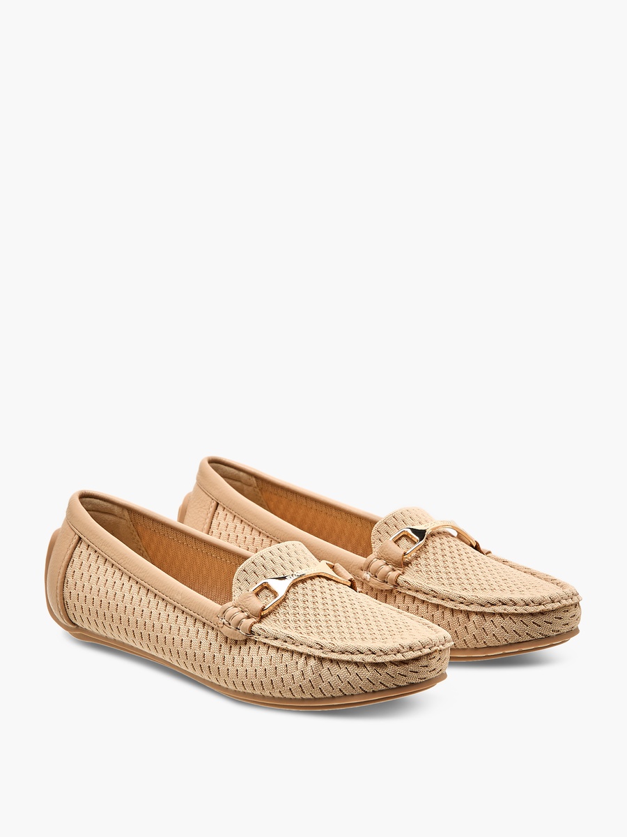 Textured Slip-On Loafers with Metal Accent