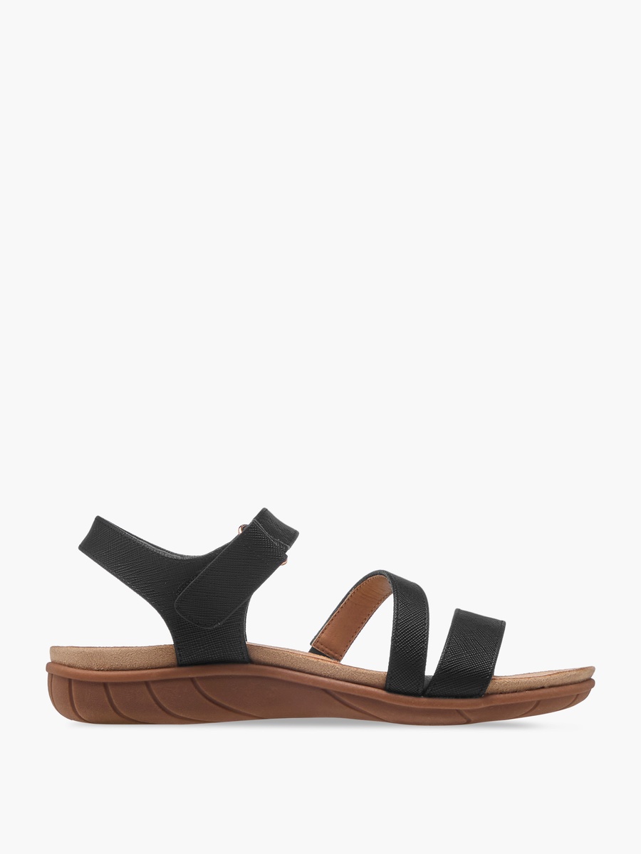 Textured Strap Sandals with Hook and Loop Closure