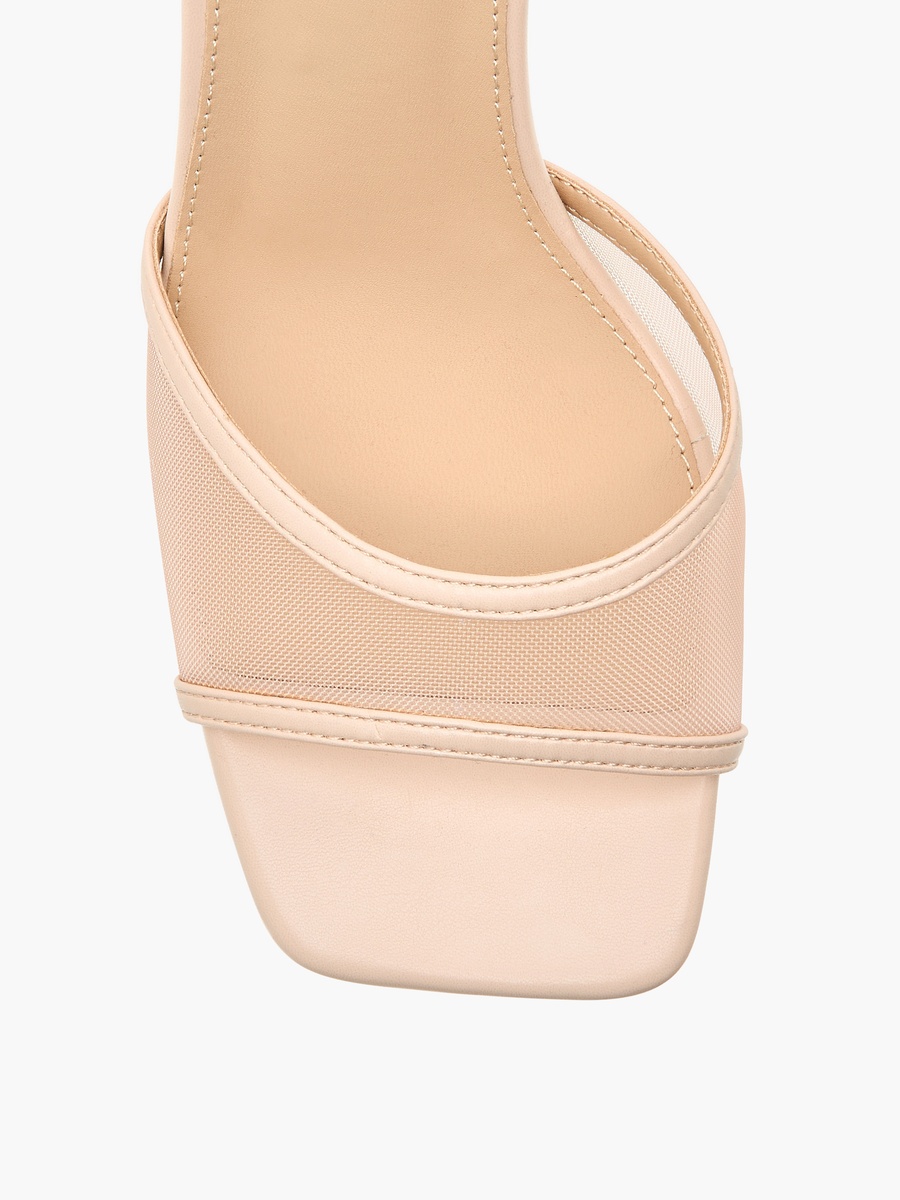 Mesh Detail Stiletto Sandals with Ankle Strap and Buckle Closure