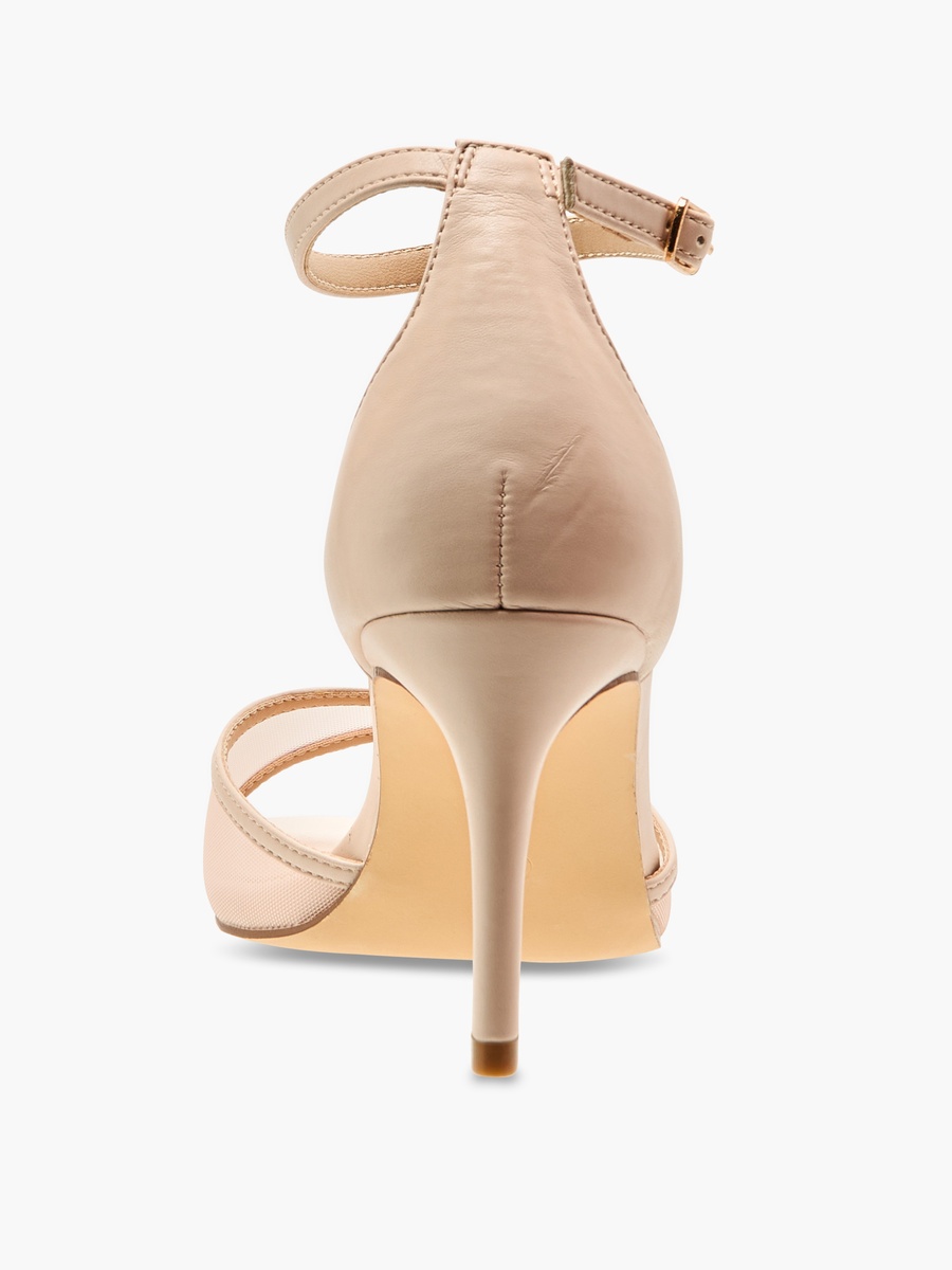 Mesh Detail Stiletto Sandals with Ankle Strap and Buckle Closure