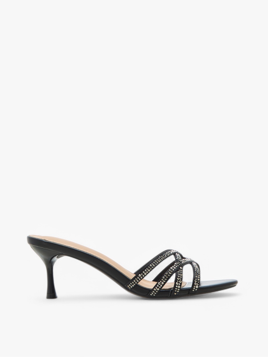 Embellished Cross Strap Sandals with Flared Heel