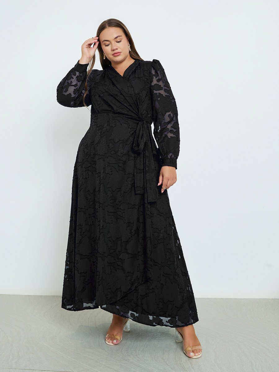 Plus Size Black Maxi Wrap Dress For Women at Bahrain | Styli
