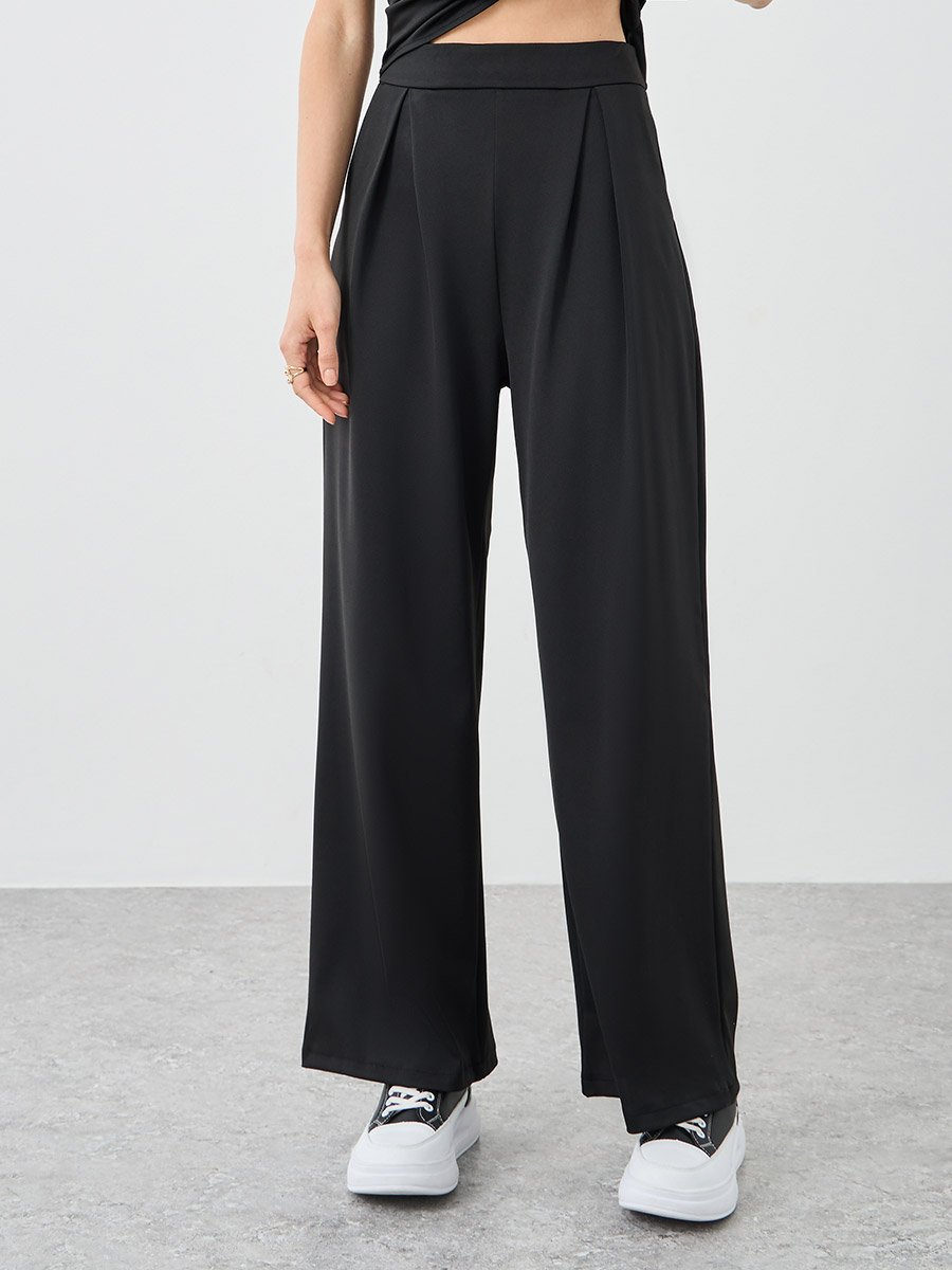 Black Asymmetric Hem Top and Wide Leg Pants Co-Ords