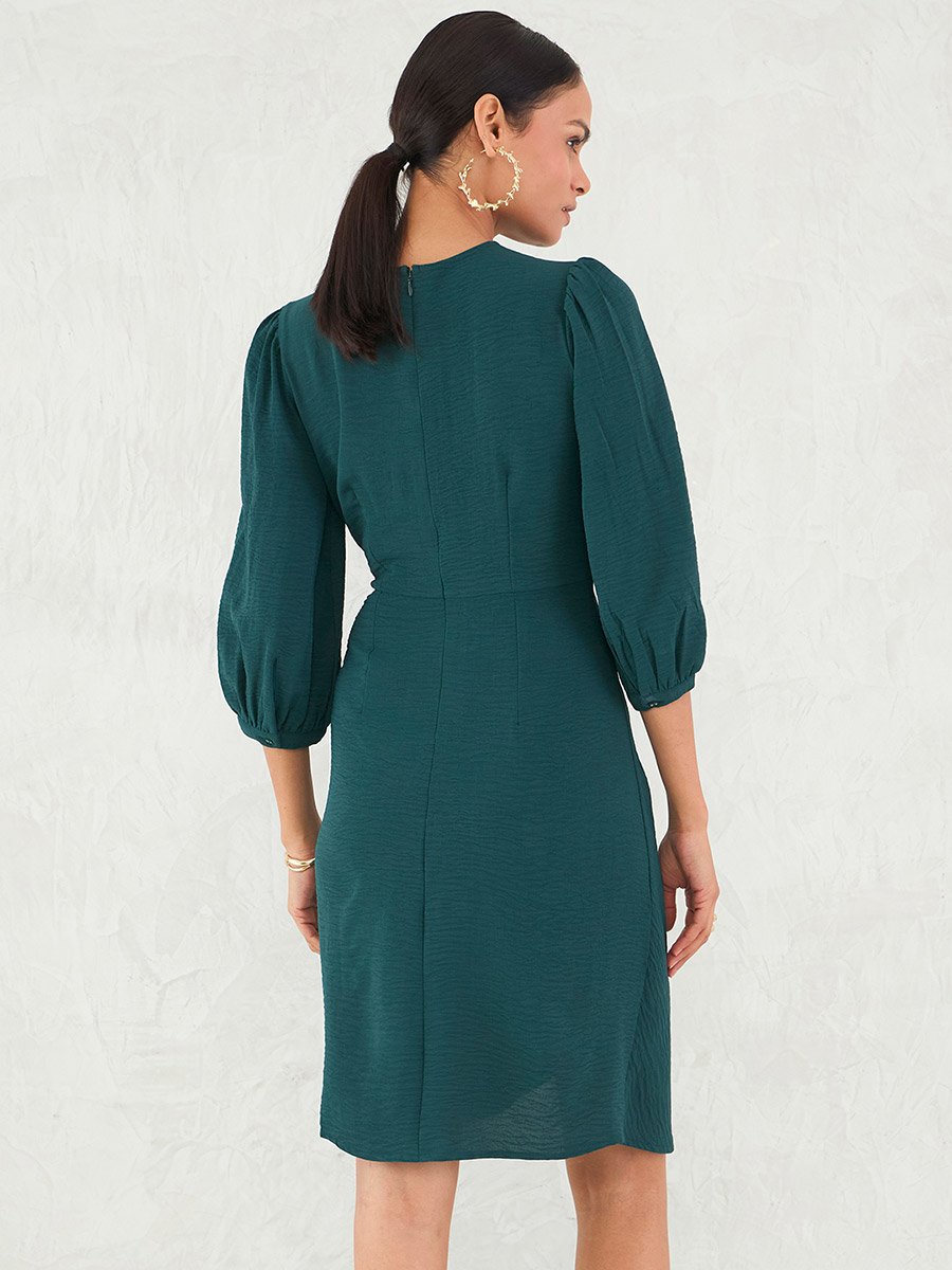 Green Crinkled Knot Detail A-Line Knee-Length Dress Green Crinkled Knot Detail A-Line Knee-Length Dress