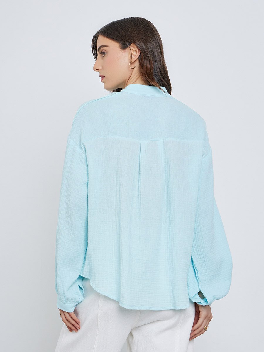 Solid Lace Trim Buttoned Oversized Shirt