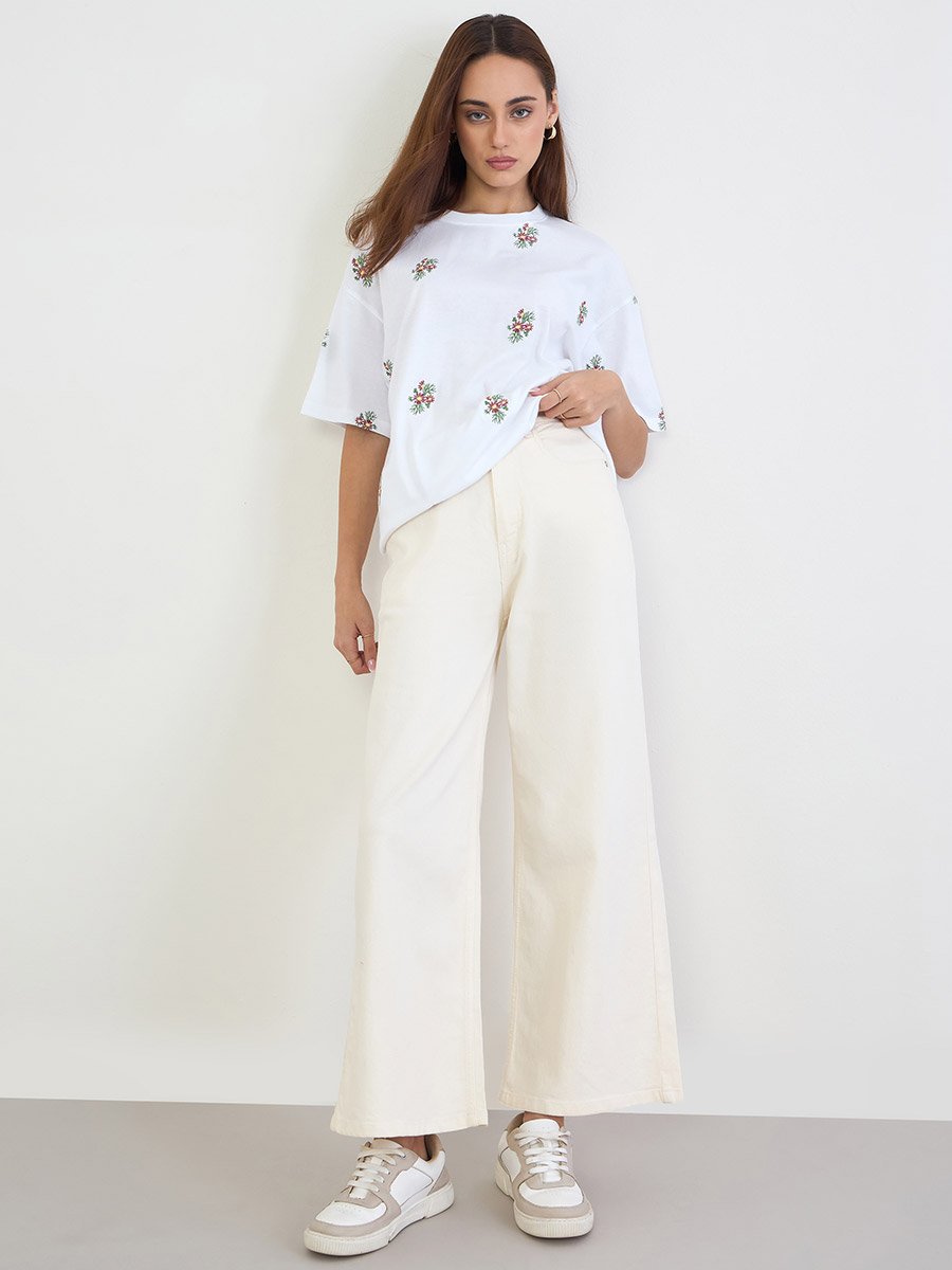 Embroidered Floral Oversized T-Shirt