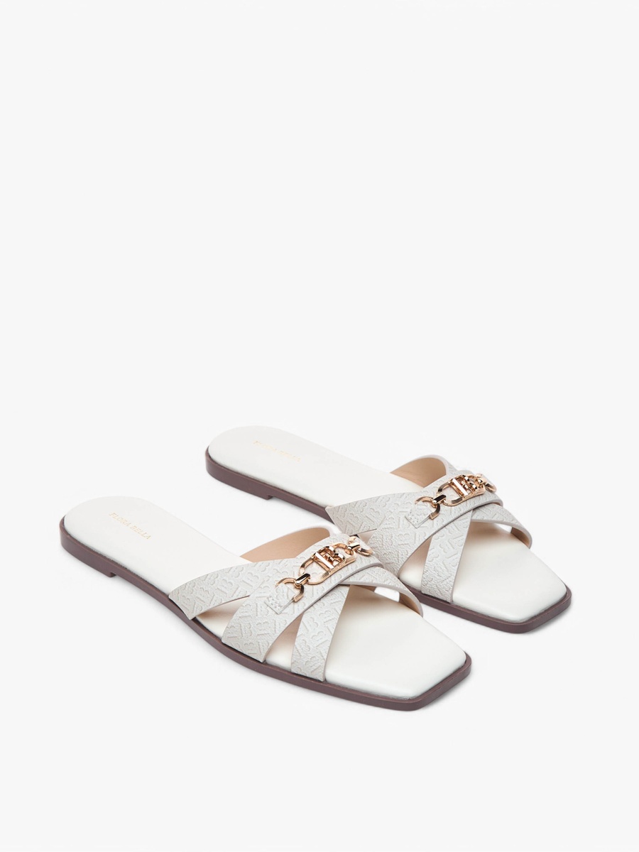 Monogram Print Cross Strap Slip-On Flat Sandals