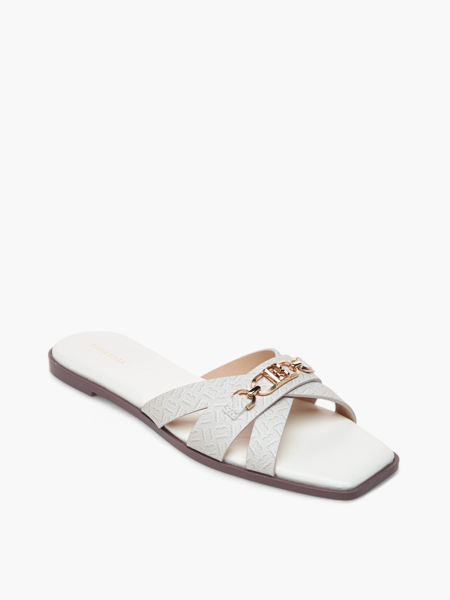 Monogram Print Cross Strap Slip-On Flat Sandals