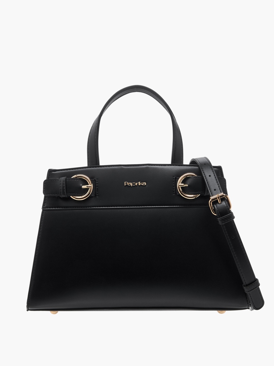 Solid Tote Bag with Zip Closure and Detachable Strap