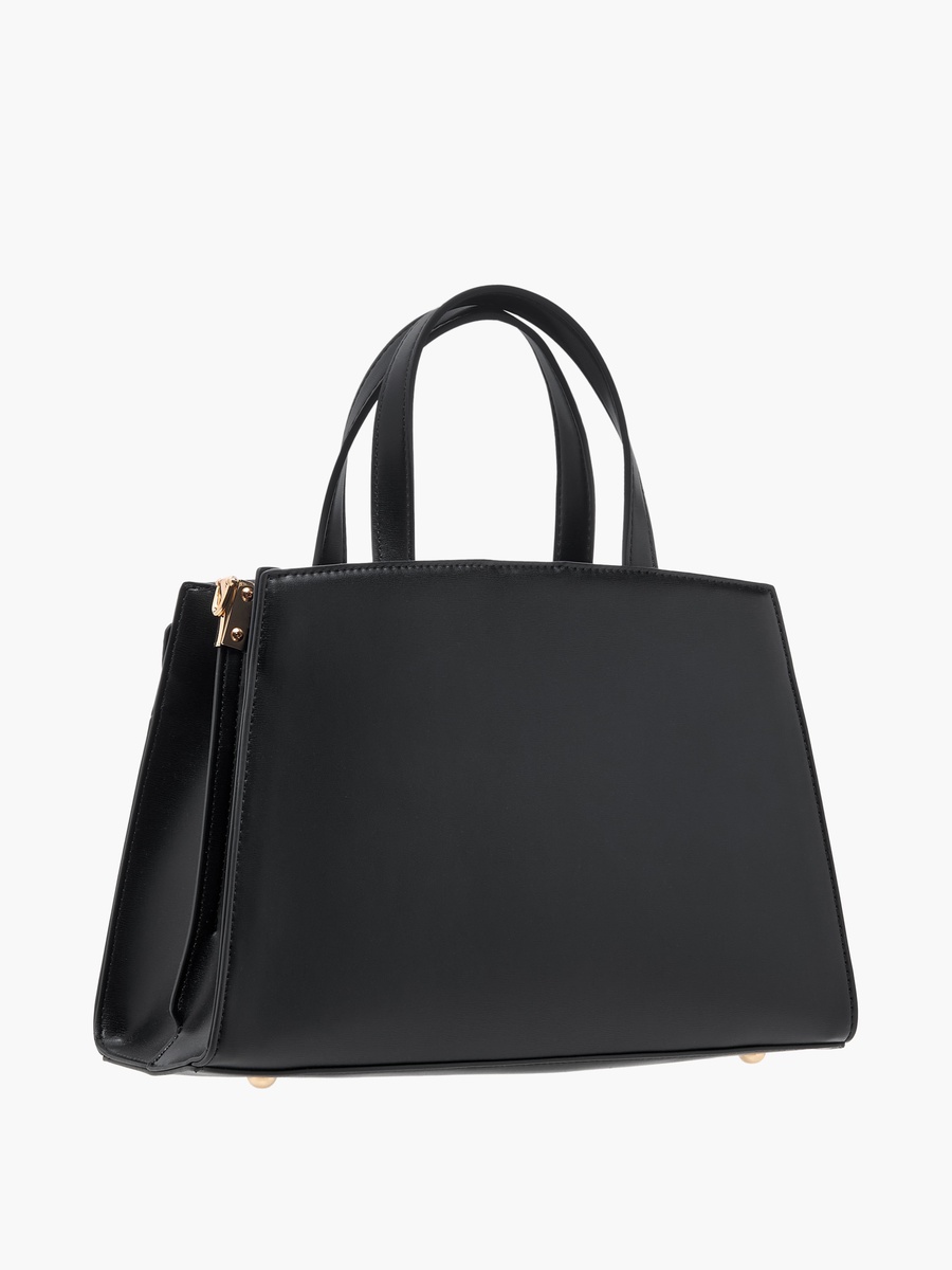 Solid Tote Bag with Zip Closure and Detachable Strap