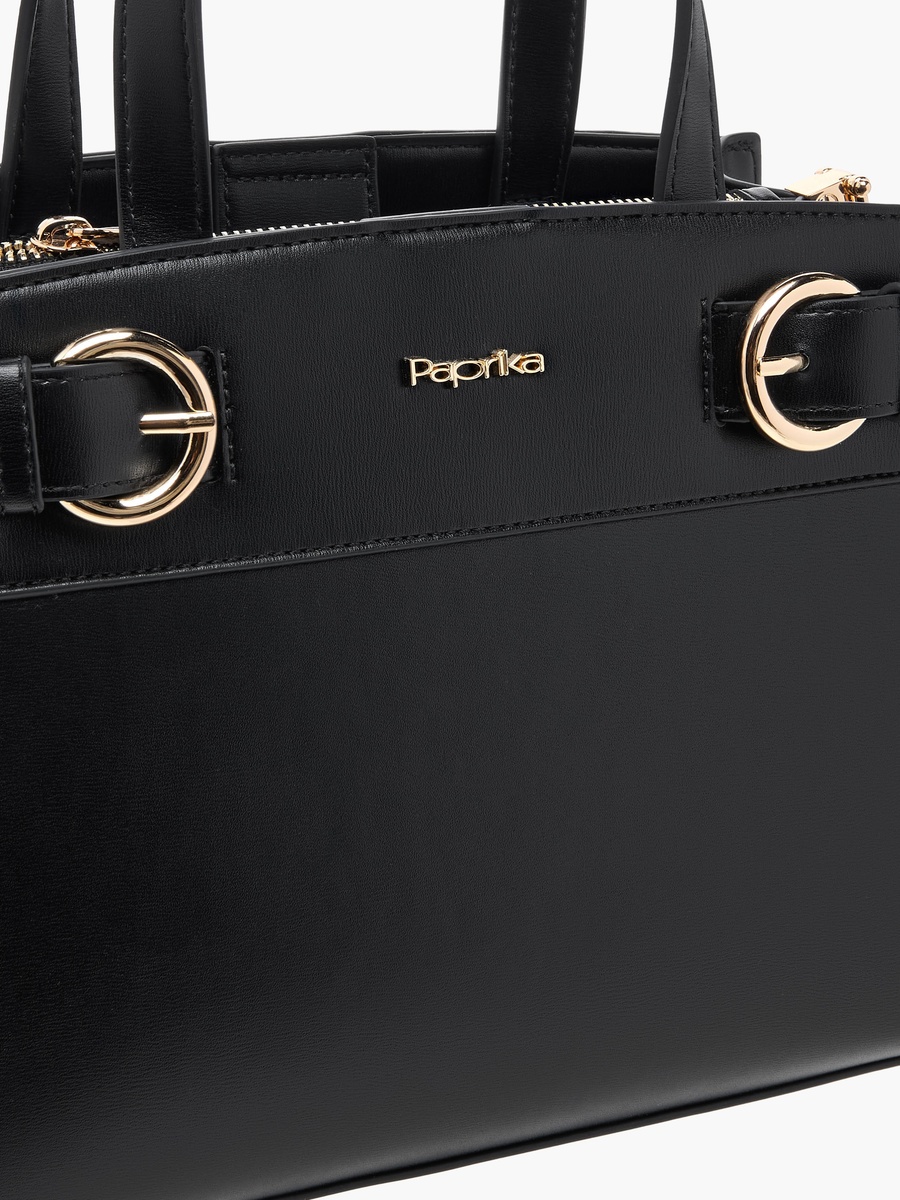 Solid Tote Bag with Zip Closure and Detachable Strap