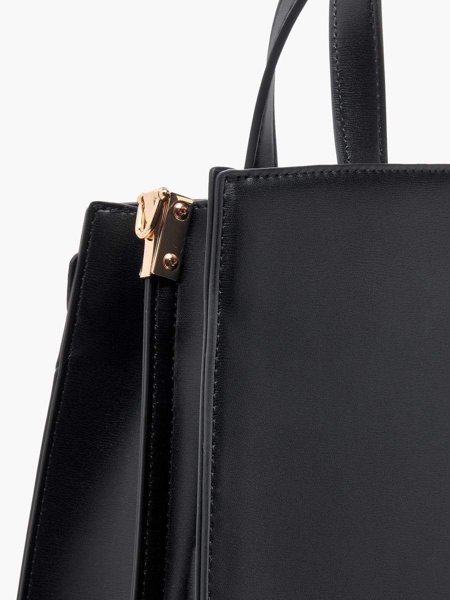 Solid Tote Bag with Zip Closure and Detachable Strap