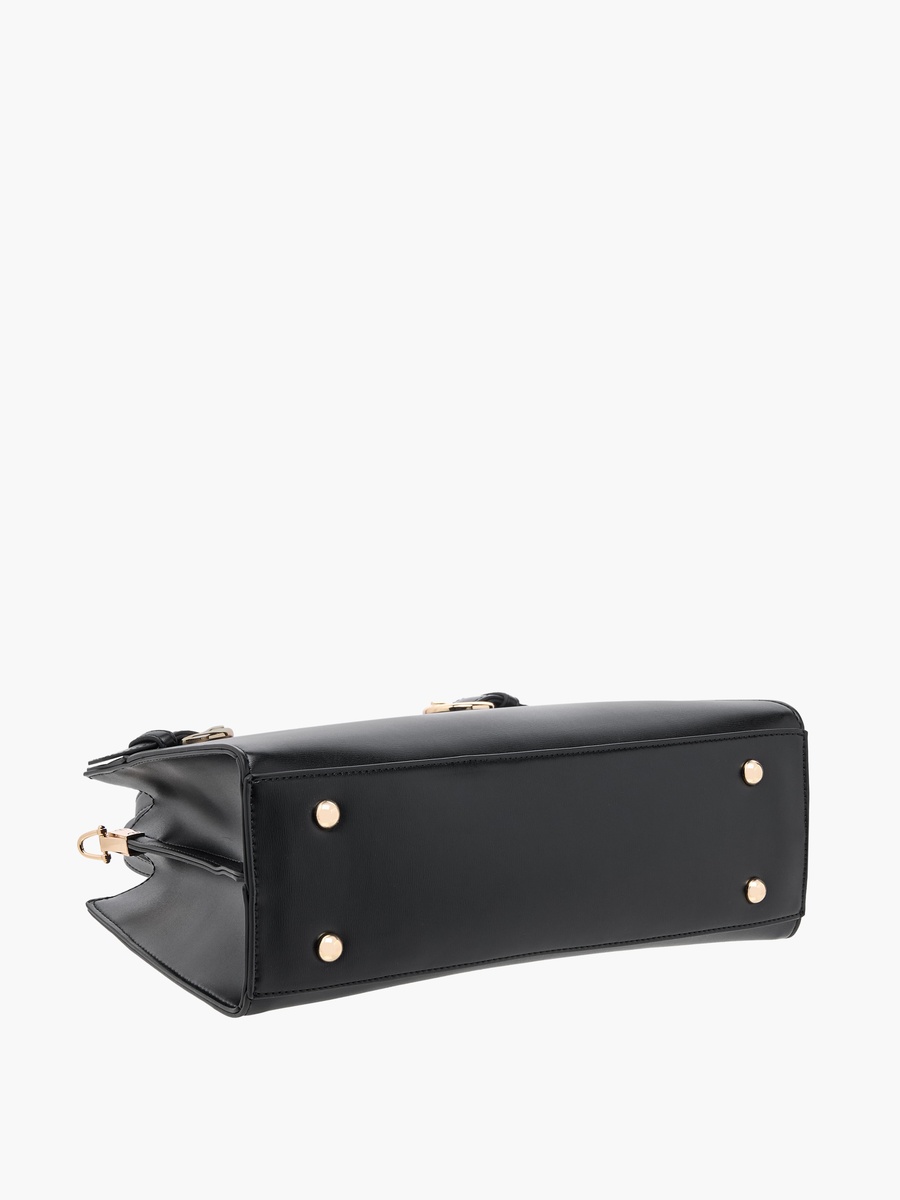 Solid Tote Bag with Zip Closure and Detachable Strap