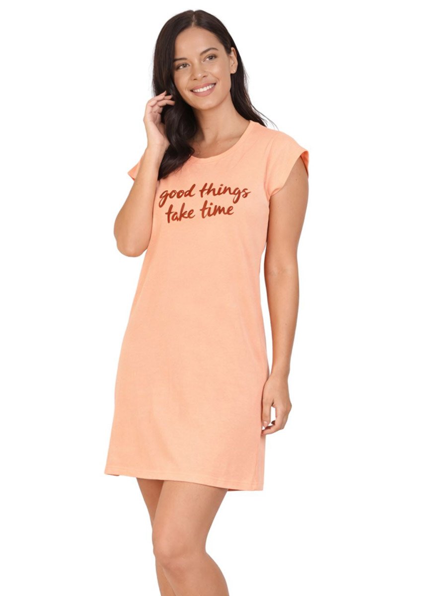 Women Printed Cotton Blend T-Shirt Dress