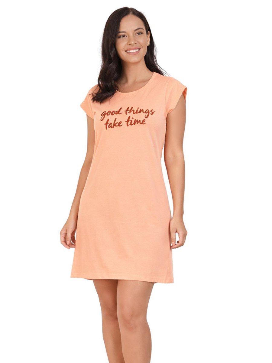 Women Printed Cotton Blend T-Shirt Dress