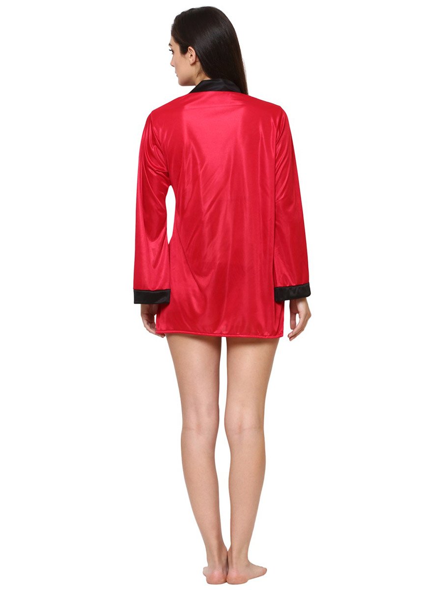 Women Red Satin Long Sleeve Robe